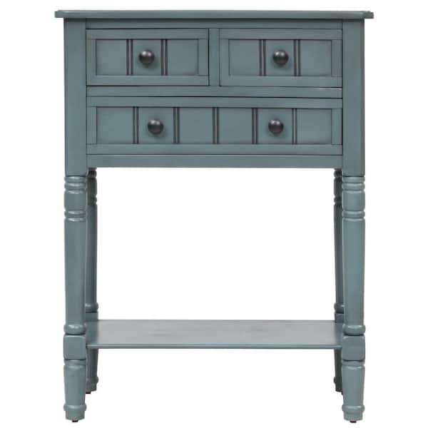 Qualler 24 in. Rectangle Navy Wood Console Table with 3-Storage Drawers