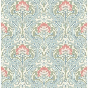 Mucha Light Blue Botanical Ogee Wallpaper