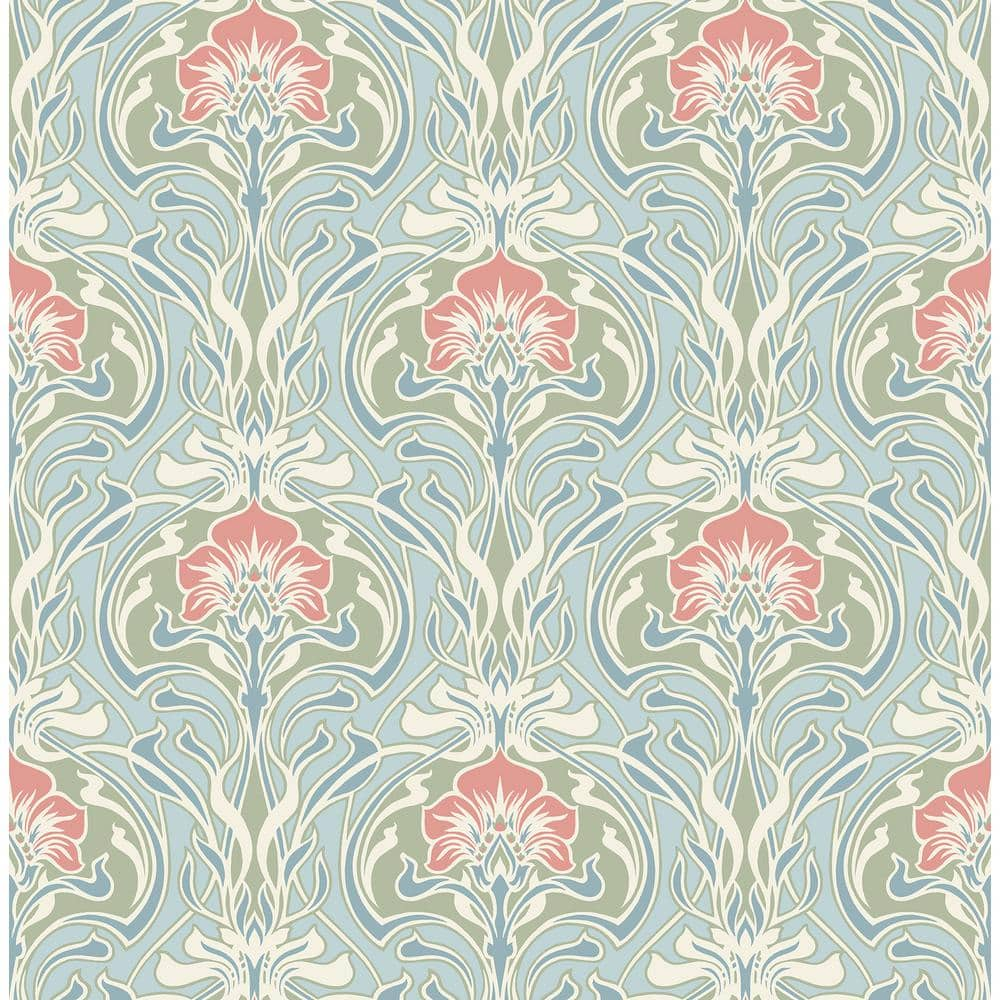 A-Street Prints Mucha Light Blue Botanical Ogee Wallpaper Sample 2970 ...