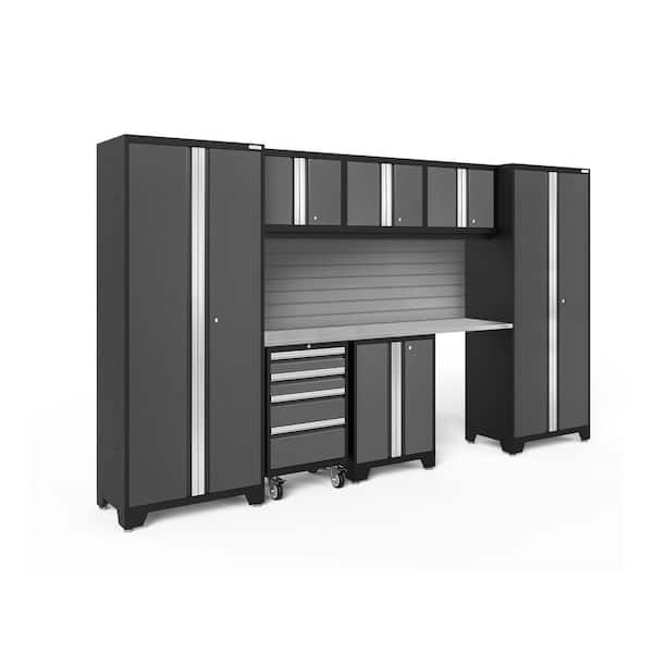 NewAge Products Bold Series 132 in. W x 76.75 in. H x 18 in. D 24-Gauge Steel Garage Cabinet Set in Gray (8-Piece)