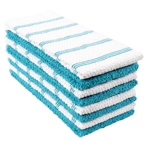 Piedmont Terry Kitchen Towels, Teal, 100% Cotton, 16 x 26 in. Absorbent Terry Dish Towels, Set of 8