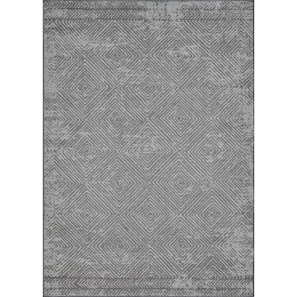 LOOMAKNOTI Breyleigh Carzon Cream/Gray 5 ft. 3 in. x 7 ft. 3 in. Geometric Polypropylene Indoor/Outdoor Area Rug