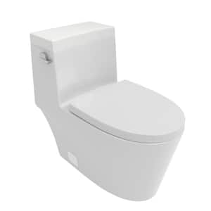 12 in. 1-Piece 1.28 GPF Single Flush Elongated Toilet in White-1 Seat Included with Wax Ring, Bolts, Side Caps