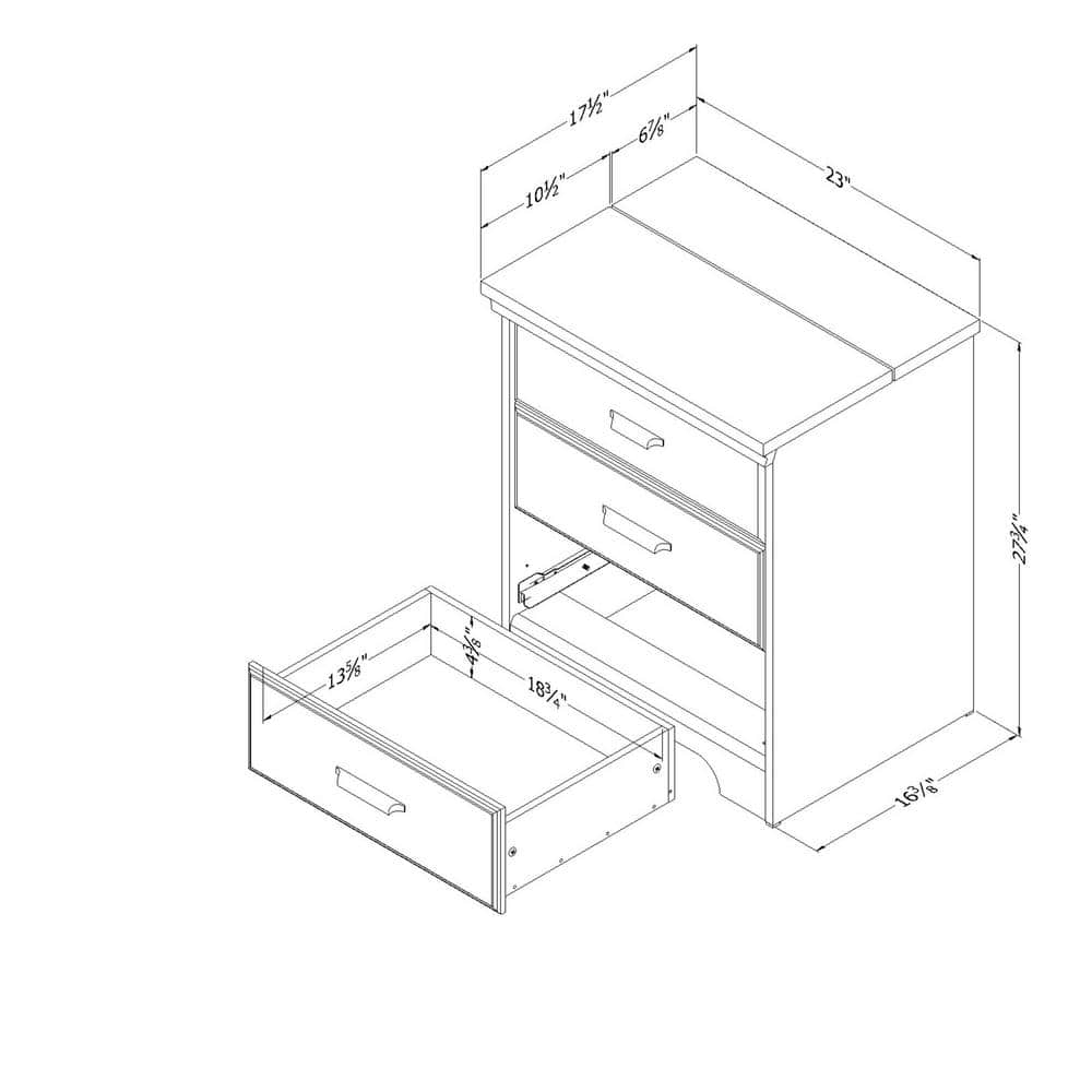 Gray Maple 2-Drawer Nightstand with Charging Station