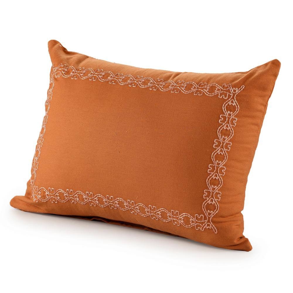 Sunniva Cinnamon Embroidered Cotton Rectangle Throw Pillow