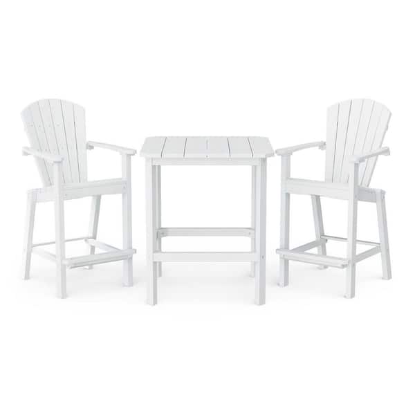 Classic 3-Piece White HDPE Plastic Outdoor Patio Bar Set
