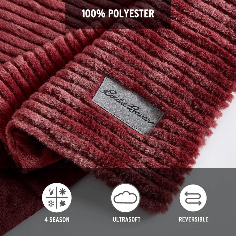 Cozy Ribbed Sherpa Fleece Throw Blanket - Reversible and Packable