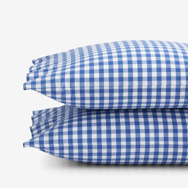 The Company Store Company Cotton Gingham Yarn-Dyed Blue Cotton Percale King Pillowcase (Set of 2)