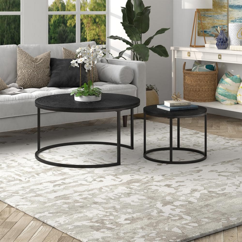 Watson Round Black Wood and Metal Nesting Coffee Table