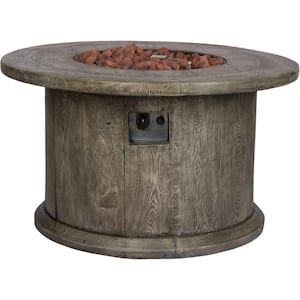 Merida Round Outdoor Propane Gas Grey Fire Pit Table with Lava Rock, 40 in. Dia