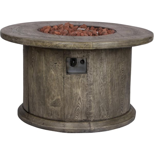 Shine Company Merida Round Outdoor Propane Gas Grey Fire Pit Table with Lava Rock, 40 in. Dia