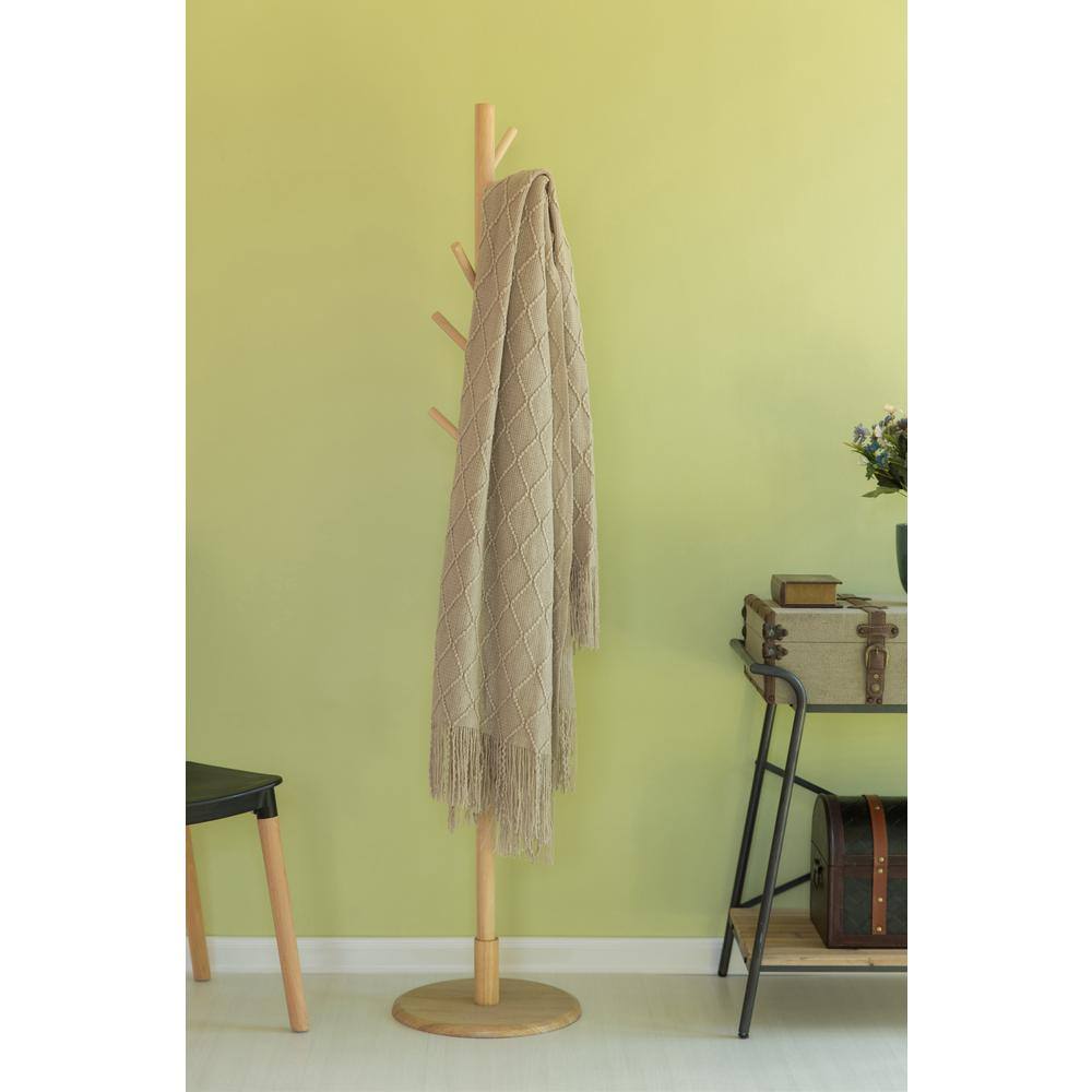 Khaki Knitted Throw Blanket Set with Fringe Edges, 50x60 in