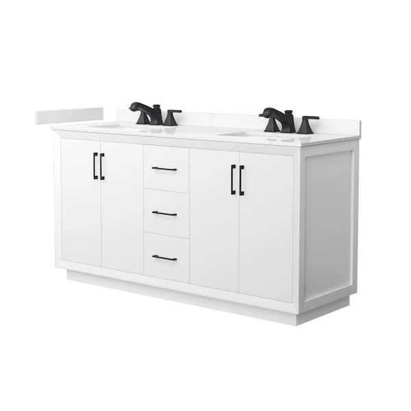 Wyndham Collection Strada 66 in. W x 22 in. D x 35 in. H Double Bath Vanity in White with Giotto Quartz Top