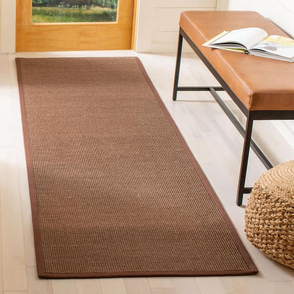 Natural Fiber Brown 3 ft. x 6 ft. Border Runner Rug