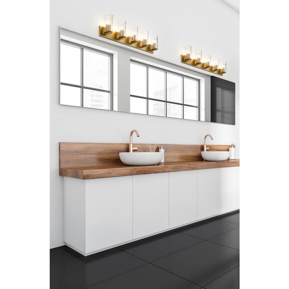 Modern Gold 5-Light Dimmable Cylinder Vanity Fixture