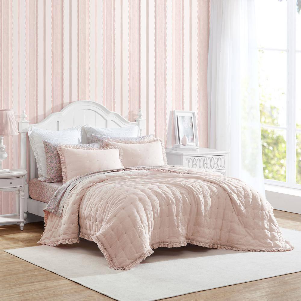 Hailee Pink Microfiber Twin Quilt Set with Ruffles