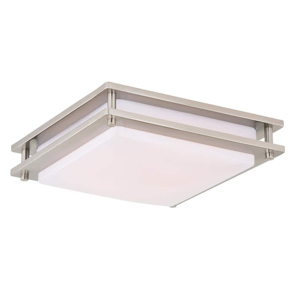 Vaxcel Horizon 12-in W LED Satin Nickel Flush Mount Ceiling Light Fixture White Shade