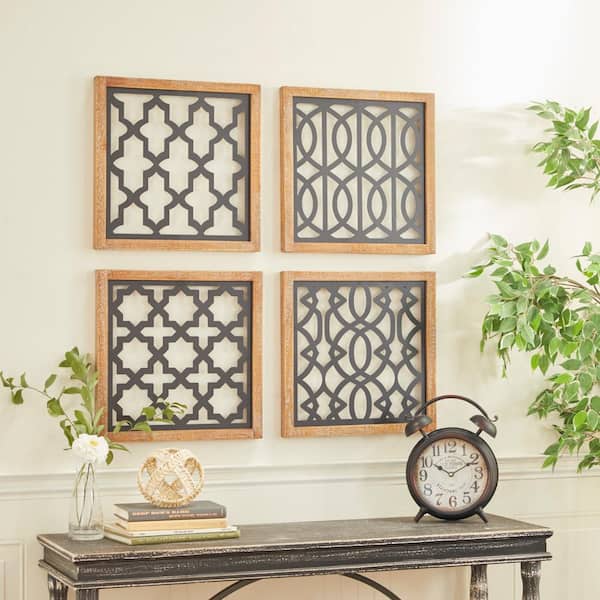 Litton Lane Metal Black Cut-out Geometric Wall Decor (Set of 4)