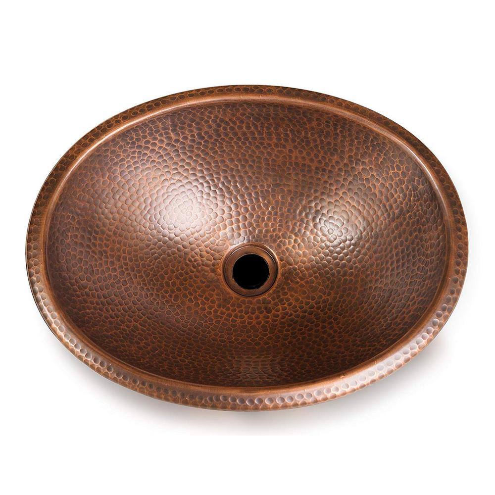 Hand Hammered Pure Copper Oval Drop-In Bathroom Sink 17 inches
