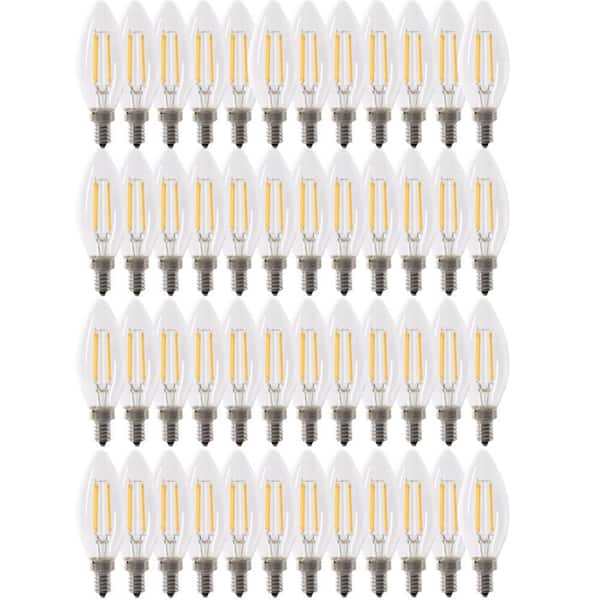 Feit Electric 100W Equivalent B10 E12 Candelabra Dimmable CEC Clear Glass Chandelier LED Light Bulb in Bright White 3000K (48-Pack)