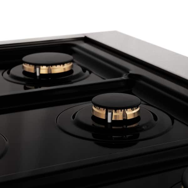 Autograph 30 in. Legacy Dual Fuel Range with 4 Burners and Electric Oven in Satin Steel with White and Gold Accents