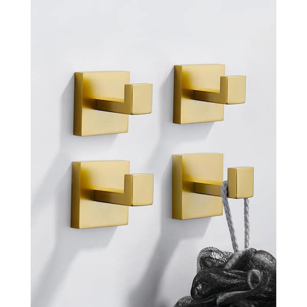 Stainless Steel Single J-Hook Robe/Towel Hook in Gold (4-Pack)