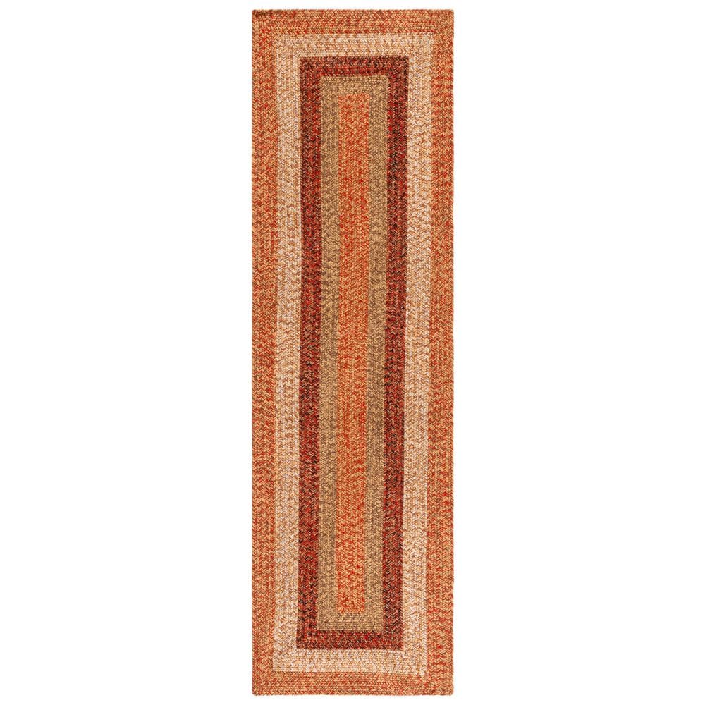 SAFAVIEH Braided Rust/Red 2 ft. x 8 ft. Machine Washable Solid Striped ...