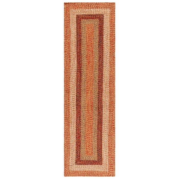 SAFAVIEH Braided Rust/Red 2 ft. x 8 ft. Machine Washable Solid Striped ...