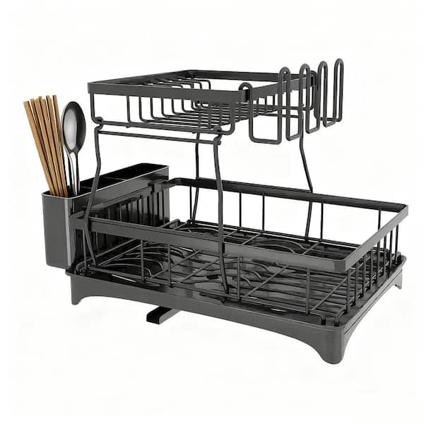 2-Tier Detachable Detachable Dish Drying Rack with Drainboard