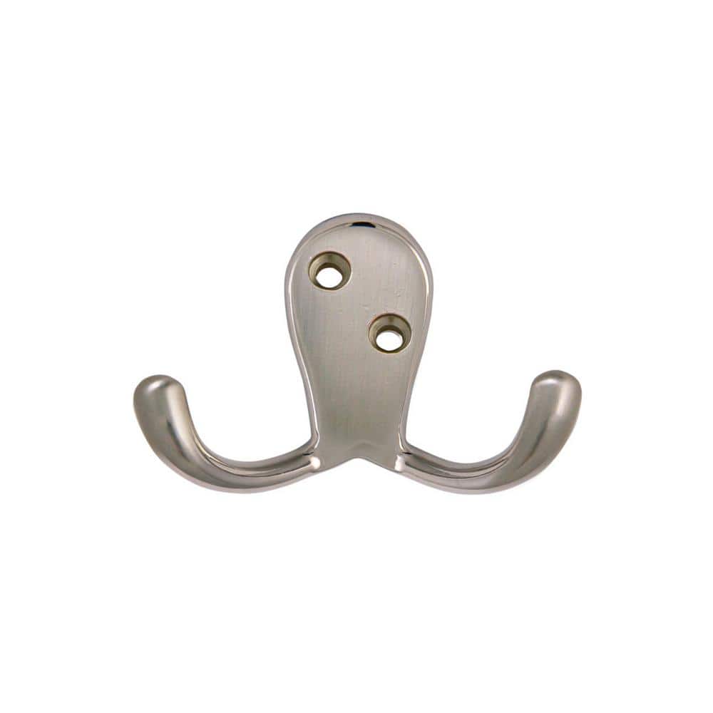 Satin Nickel Wall-Mounted Double Hook Set for Coats and Towels