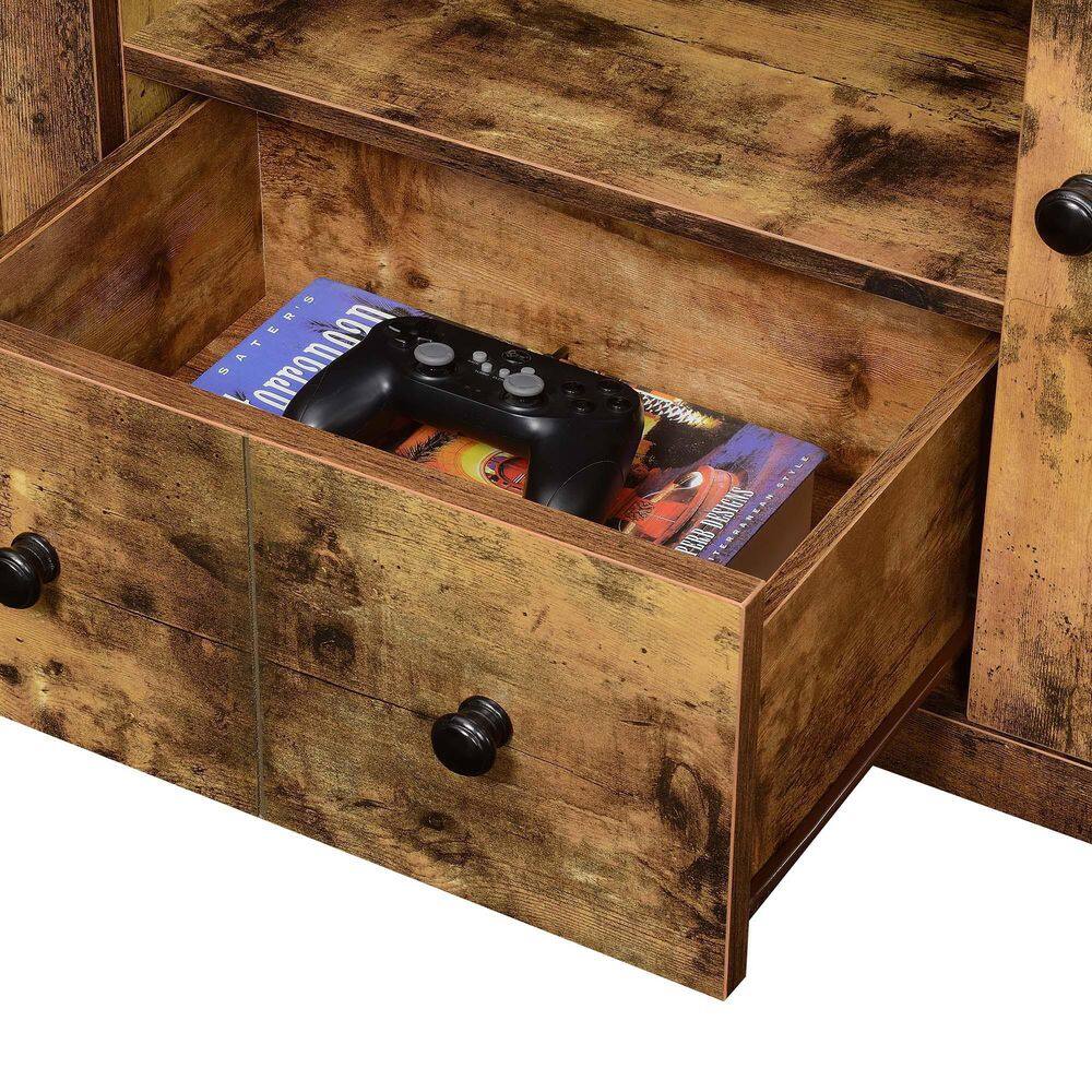 Barnwood Corner TV Stand with Cabinets and Shelves