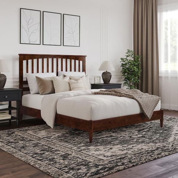 AFI Becket Walnut Brown Solid Wood Frame Queen Low Profile Platform Bed