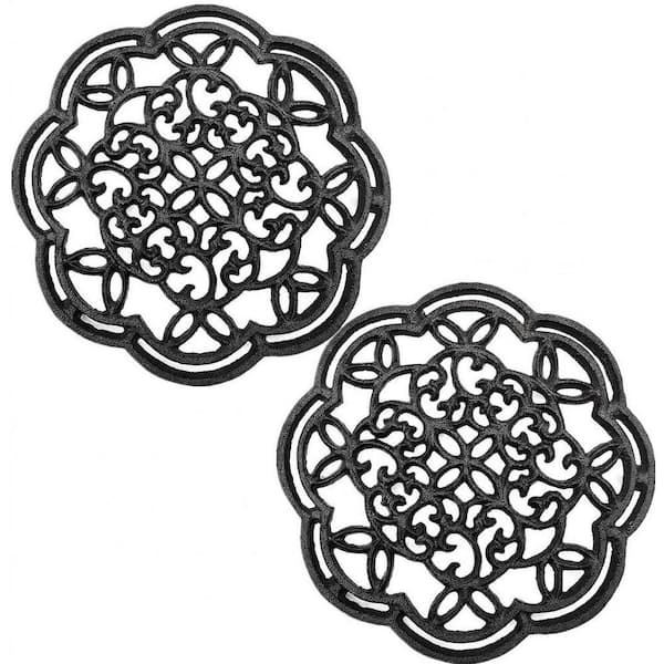2 Pack Vintage Black Cast Iron Heat Resistant Trivet Set Decorative Non-Slip Hot Pot Holders for Kitchen Table