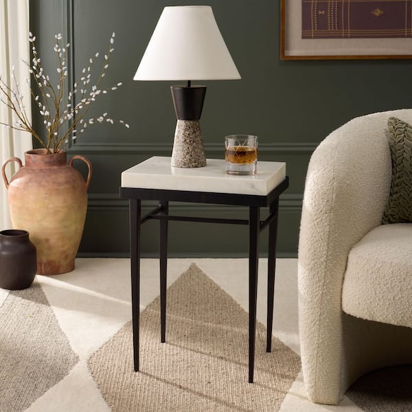 Eldin 16.5 in. Cream/Black Square Marble End Table