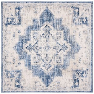 Brentwood Ivory/Navy 7 ft. x 7 ft. Square Border Area Rug