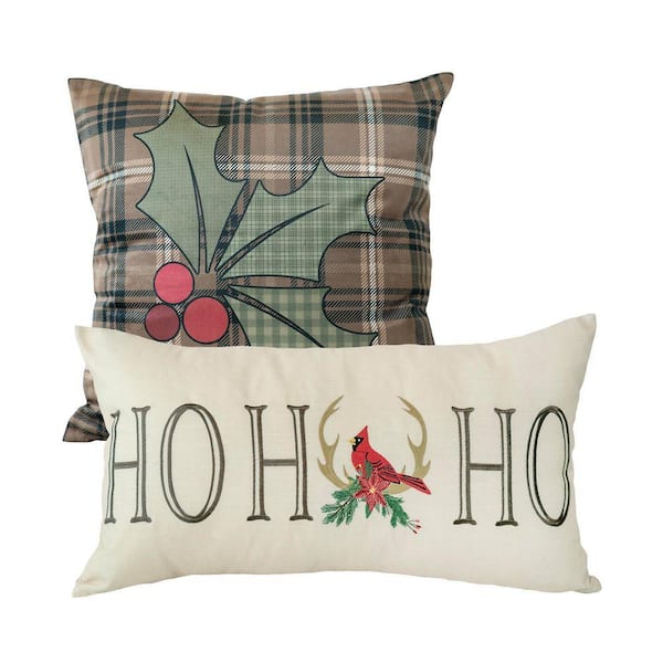 Holly Forest White and Green 2PC Decorative Pillow Set 18 in. x 18 in. and 12 in. x 22 in.