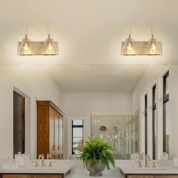 ChangM Bathroom Vanity Light Fixtures 4-Light, Brushed Gold Bathroom Light Fixture Over Mirror With Clear Glass Shade, Bathroom Wall Sconce Lamp For Living Room Porch Hallway(Not Incloud Bulb