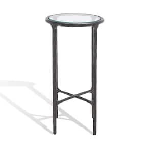 Jessa 12 in. Black Round Marble End Table