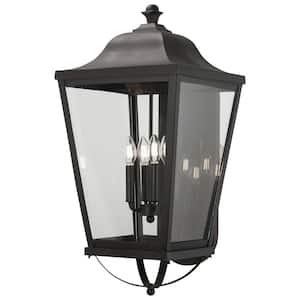 Savannah Sand Black Outdoor Hardwired 14-in. Lantern Sconce with No Bulbs Included