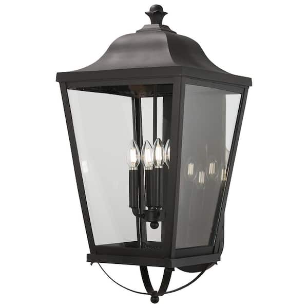 Minka Lavery Savannah Sand Black Outdoor Hardwired 14-in. Lantern Sconce with No Bulbs Included