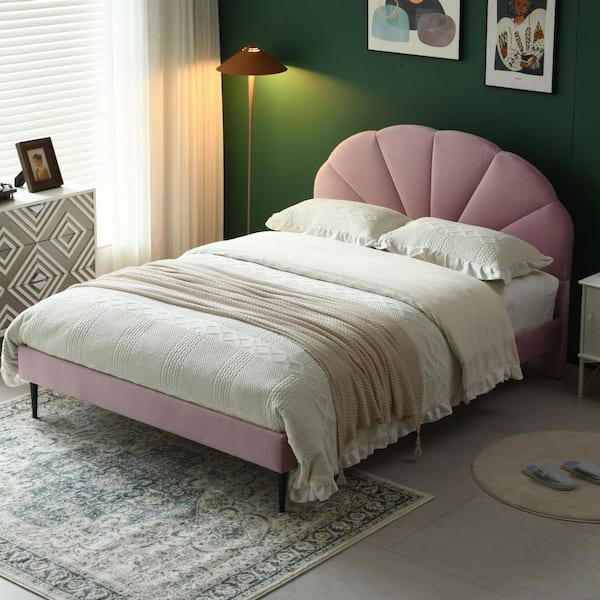 Pink Frame Full Size of Luxury Velvet Platform Bed with Seashell-Shaped Headboard
