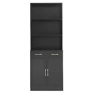 25.9 in. W x 11 in. D x 70 in. H Black MDF Freestanding Linen Cabinet with Open Shelve