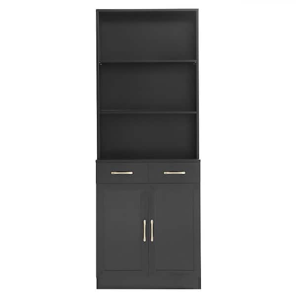 25.9 in. W x 11 in. D x 70 in. H Black MDF Freestanding Linen Cabinet with Open Shelve