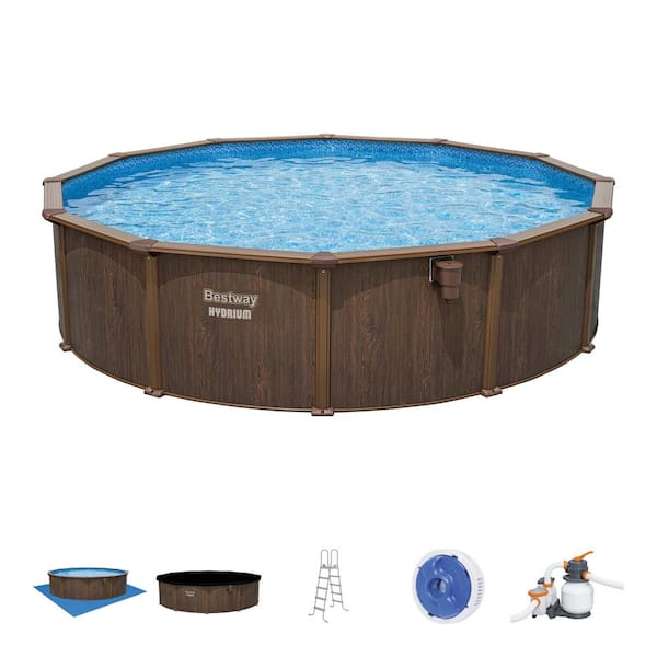 Hydrium 18 ft. x 52 in. Round Steel Wall Above Ground Swimming Pool Set, Brown