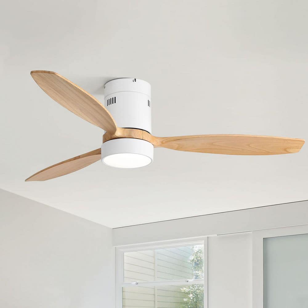 Nuoqiso 52-Inch Flush Mount Ceiling Fan With Lights & Remote – Low Profile White Fan For Bedroom, Living Room, Kitchen, Patio, Indoor/Outdoor, APP Control