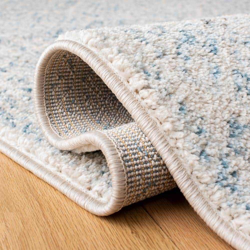 Ivory and Turquoise Geometric Hand-Knotted Runner Rug
