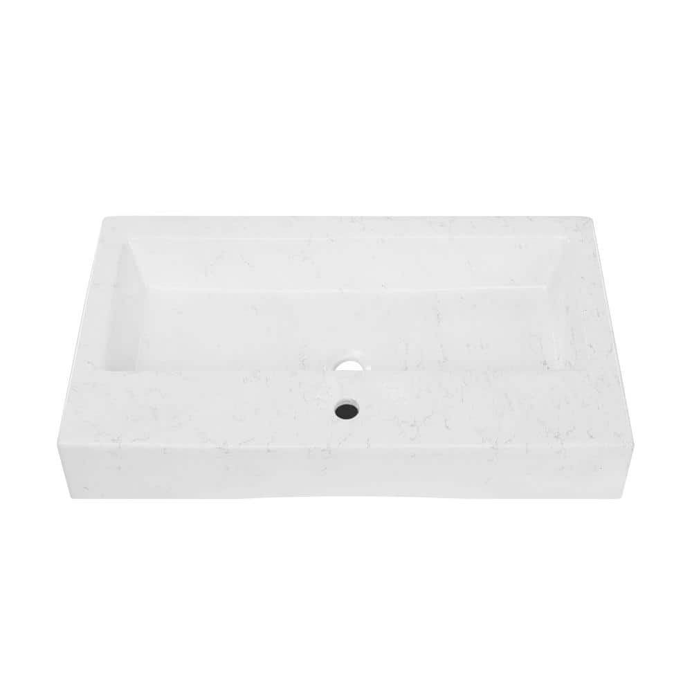 Voltaire Wide Rectangle Ceramic Vessel Sink in Static Marble