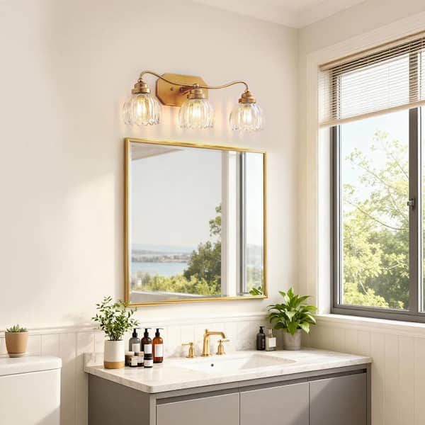 YANSUN 21 in. 3-Light Gold Vintage Bathroom Vanity Light, Antique
