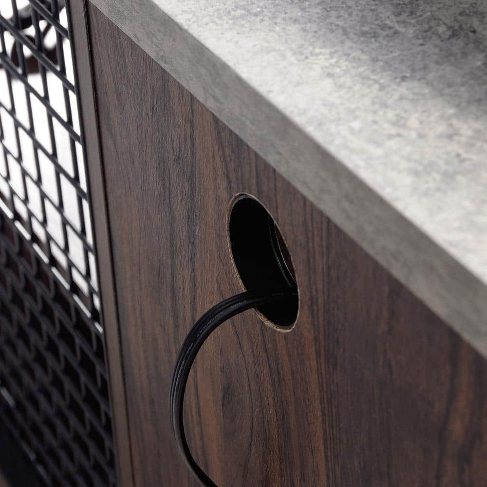 Gray and Walnut Industrial TV Stand with Cabinet for 60" TVs