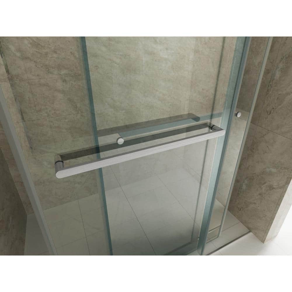 60'' Frameless Clear Glass Sliding Shower Door with Brushed Nickel Frame